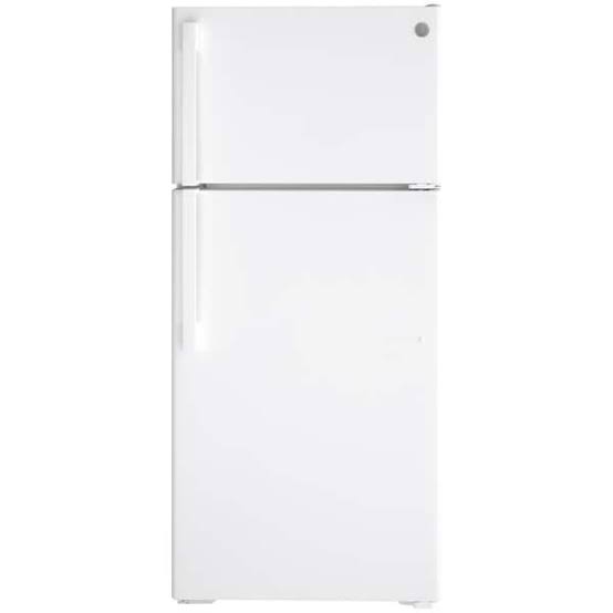 Full-size white top-freezer refrigerator